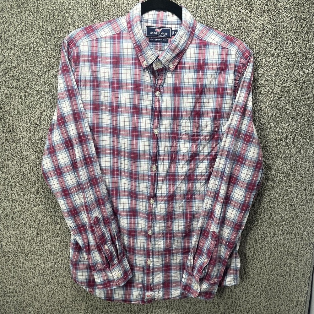 Vineyard Vines Slim-fit Murray Shirt Mens M Red White Button Up Long Sleeve EUC